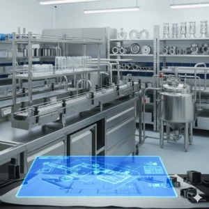 Ambiente industrial com projeto técnico em inox