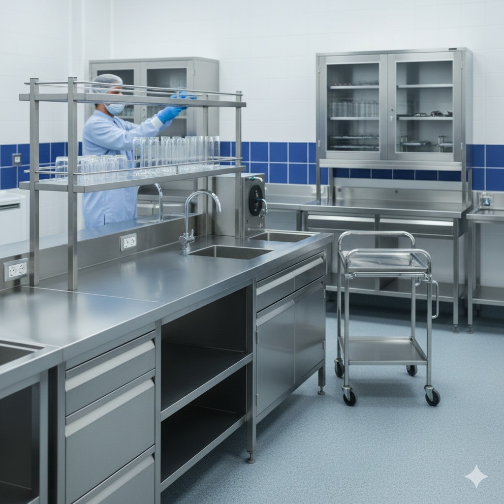 Mobiliário em aço inox para laboratório e hospital
