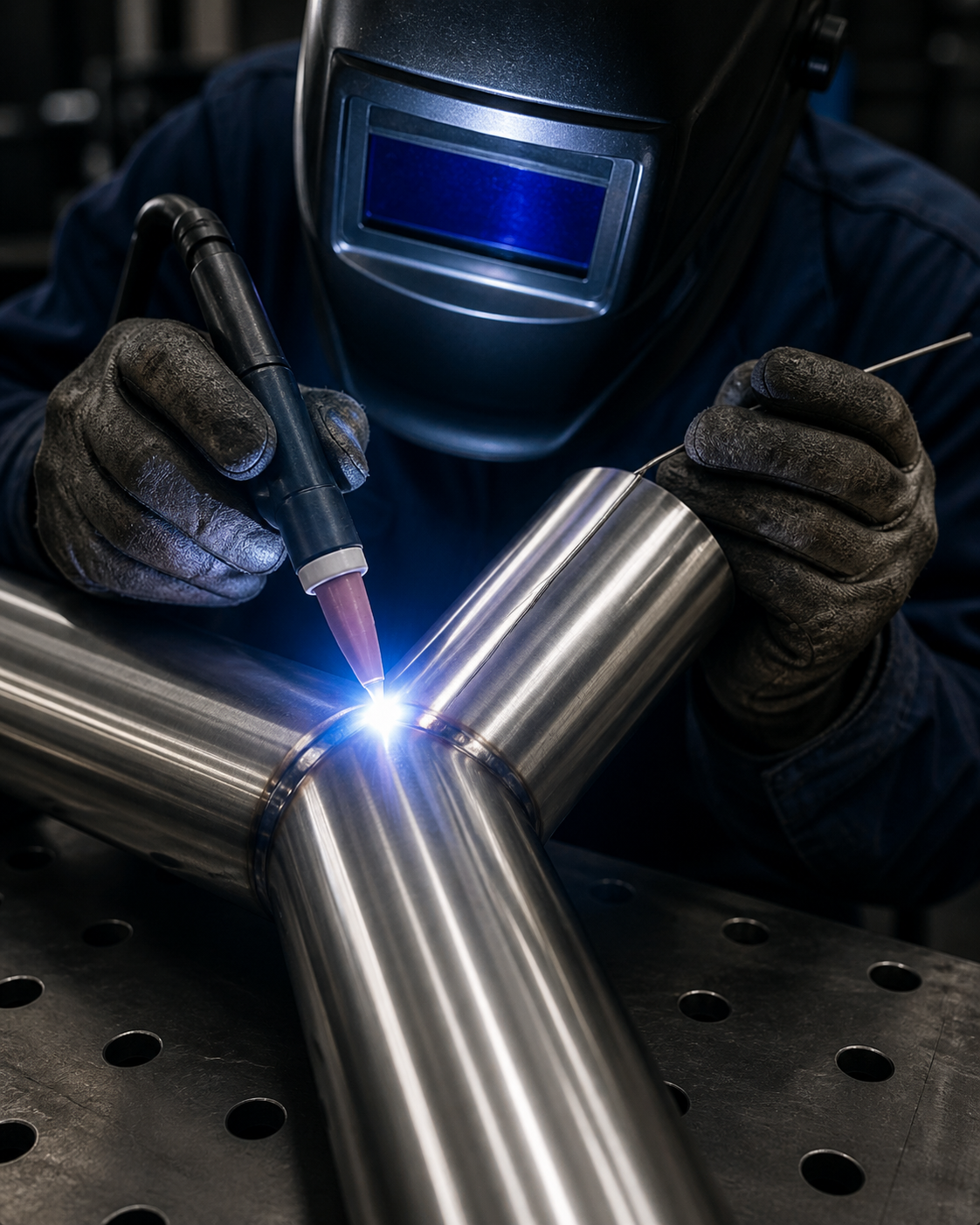 Solda TIG em peça de aço inox